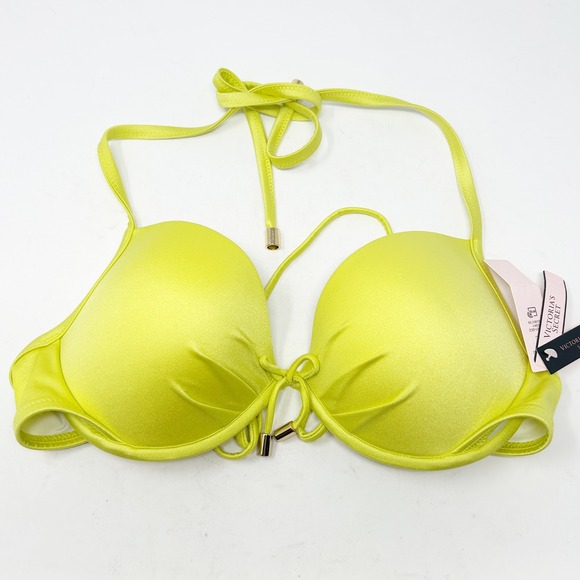 Victoria's Secret Swimwear Bikini Top Push Up Halter Neon Yellow‎ 36C NWT - Picture 1 of 5